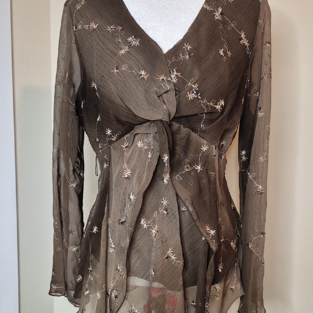 Sheer Brown Floral Blouse